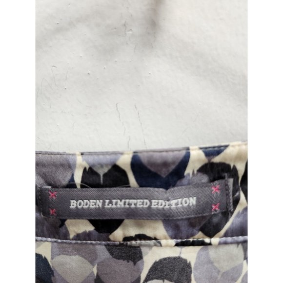 Boden Limited Edition Womens Silk Long Sleeve Blouse Size Large Black Gray Print - Picture 3 of 5